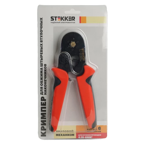 Кримпер STEKKER CTLS006-250 для обжима штыревых втулочных наконечников 0,25-6мм2, 6 сегментов,красный, черный 49612 фото 8