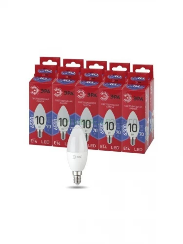 Лампа светодиодная RED LINE LED B35-10W-865-E14 R 10Вт B35 свеча 6500К холод. бел. E14 Эра Б0045337