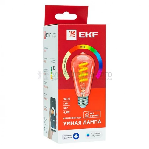 Лампа филаментная RGB E27 ST64 Умная EKF slwf-e27-st64-fil-rgbw фото 11