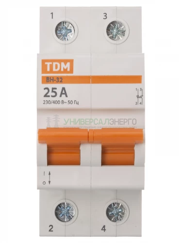 Выключатель нагрузки (мини-рубильник) ВН-32 2P 25A Home Use TDM фото 3