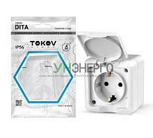 Розетка 1-м ОП Dita 16А IP54 250В с заземл. с крышкой бел. TOKOV ELECTRIC TKL-DT-R1Z-C01-IP54