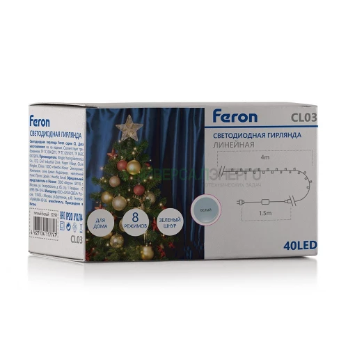 Светодиодная гирлянда Feron CL03 линейная 4м +1.5м 230V 5000K, c питанием от сети, контроллером, зеленый шнур 32291 фото 5