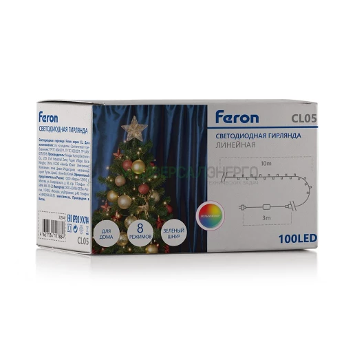 Светодиодная гирлянда Feron CL05 линейная 10м +3м 230V мультиколор,c питанием от сети, контроллером, зеленый шнур 32303 фото 5