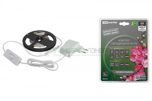 Комплект светодиодной ленты SMD2835-60 LED/м-12 В-4.8 Вт/м-IP65-6000 К (3 м), 18 Вт TDM