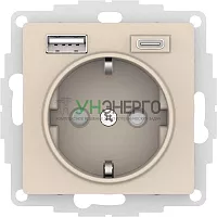 Розетка AtlasDesign 16А с 2-мя заряд. устройствами USB тип A+C 5В/2.4А 2х5В/1.2А механизм беж. SE ATN000232