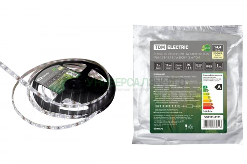 Лента светодиодная SMD5050-60 LED/м- IP65-12 В-14.4 Вт/м-3000 К (5 м) TDM