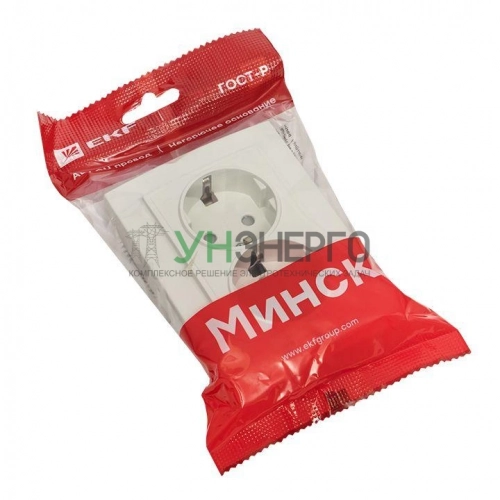 Розетка 2-м СП Минск 16А IP20 с заземл. защ. шторки бел. Basic EKF ERR16-128-100 фото 5
