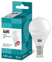 Лампа светодиодная Eco G45 5Вт шар 4000К нейтр. бел. E14 450лм 230-240В IEK LLE-G45-5-230-40-E14