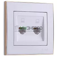 Розетка компьютерная 2-м СП Rain RJ45 с зол. боковой вставкой бел. LEZARD 703-0226-141