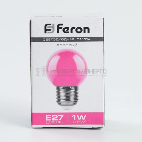 Лампа светодиодная Feron LB-37 Шарик E27 1W розовый 38123 фото 2