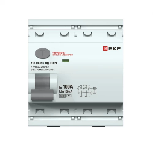 Выключатель дифференциального тока 4п 100А 100мА тип AC 6кА ВД-100N электромех. PROxima EKF E1046M100100 фото 2