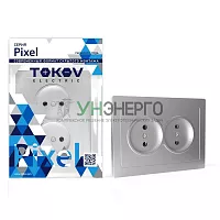 Розетка 2-м СП Pixel 16А IP20 без заземл. в сборе алюм. TOKOV ELECTRIC TKE-PX-R2F-C03