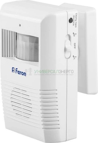 Звонок беспроводной с ИК-датчиком движения Feron 005-B Электрический 36 мелодий белый/серый с питанием от батареек 23690 фото 3