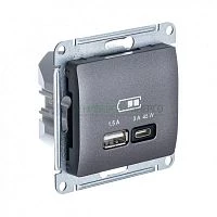 Розетка USB Glossa тип A+C 45Вт QC PD высокоскор. ЗУ механизм графит SE GSL001329