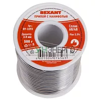Припой с канифолью 500 гр. 3.0мм (Sn60 Pb40 Flux 2.2%) Rexant 09-3393 Припой с канифолью 500 гр. 3.0мм (Sn60 Pb40 Flux 2.2%) Rexant 09-3393