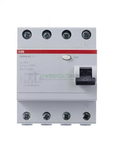 Выключатель дифференциального тока (УЗО) 4п 63А 30мА тип AC FH204 ABB 2CSF204004R1630 фото 3