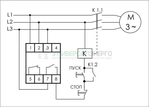 Реле контроля фаз для сетей с изолированной нейтралью CKF-11 (монтаж на DIN-рейке 35мм; регулировка задержки отключения; контроль чередования фаз; 3х400В 8А 1Z 1R IP20)(аналог ЕЛ-11Е) F&F EA04.004.003 фото 2