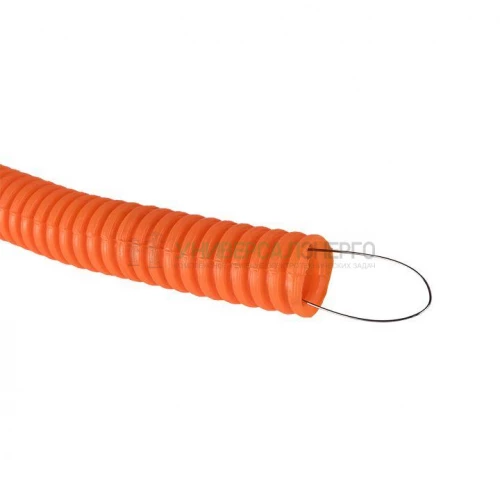 Труба гофрированная ПНД гибкая тяжелая d20мм с протяжкой оранж. (уп.100м) PROxima EKF tpnd-20-to фото 2