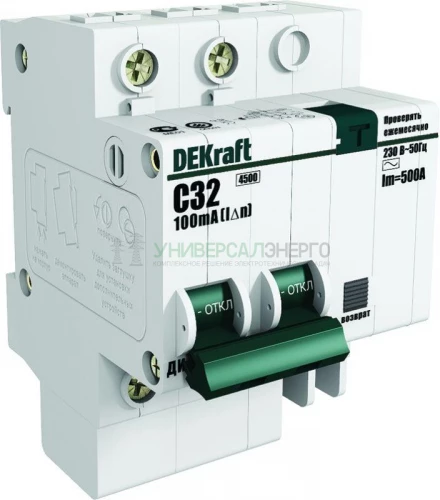 Выключатель автоматический дифференциального тока 2п (1P+N) D 20А 100мА тип AC ДИФ-101 со встроен. защит. от сверхтоков DEKraft 15212DEK