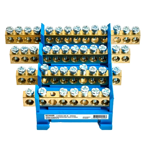 Шина "N" на изоляторе STEKKER 6*9 тип "стойка" на DIN-рейку 10 выводов, синий, LD556-69-10 49559 фото 4