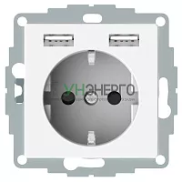 Розетка 1-м СП Merten SM 16А IP20 Schuko с 2-мя заряд. устройствами USB 2.4А механизм бел. SchE MTN2366-0319