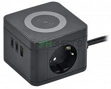 Удлинитель 2х1.3м 16А IP20 Qi У02К 10Вт USB A+C 3х1 черн. DOMINIC IEK DN-YP31-16-02-01-ZKU-K02