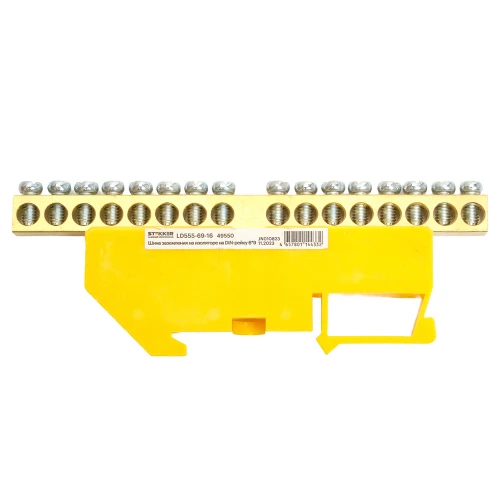 Шина"N" на изоляторе STEKKER 6*9 на DIN-рейку 16 выводов, желтый, LD555-69-16 49550 фото 2