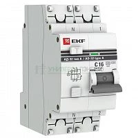 Выключатель автоматический дифференциального тока 2п (1P+N) 16А 10мА тип A АД-32 PROxima EKF DA32-16-10-a-pro