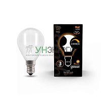Лампа светодиодная филаментная Black Filament 9Вт P45 шар матовая 3000К тепл. бел. E14 590лм диммир. GAUSS 105201109-D Лампа светодиодная филаментная Black Filament 9Вт P45 шар матовая 3000К тепл. бел. E14 590лм диммир. GAUSS 105201109-D