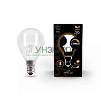 Лампа светодиодная филаментная Black Filament 9Вт P45 шар матовая 3000К тепл. бел. E14 590лм диммир. GAUSS 105201109-D Лампа светодиодная филаментная Black Filament 9Вт P45 шар матовая 3000К тепл. бел. E14 590лм диммир. GAUSS 105201109-D
