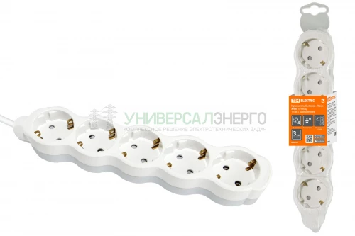 Удлинитель бытовой &amp;amp;quot;Люкс&amp;amp;quot; УЛ05 5 гнезд, 1.5м. с/з, с з/ш, ПВС 3х1мм2 16А/250В бело-серый TDM