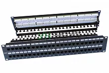 Патч-панель PP3-19-48-8P8C-C6-110D 19дюйм 2U 48 портов RJ45 кат.6 Dual IDC ROHS черн. (задн. каб. организат. в компл.) Hyperline 246108