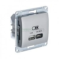 Розетка USB Glossa тип A+C 45Вт QC PD высокоскор. ЗУ механизм платина SE GSL001229