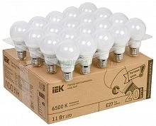 Лампа светодиодная A60 шар 11Вт 230В 6500К E27 (уп.20шт) IEK LLE-A60-11-230-65-E27-20