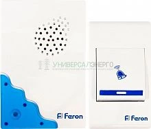 Звонок дверной беспроводной Feron Е-223  Электрический 32 мелодии белый синий с питанием от батареек 23679
