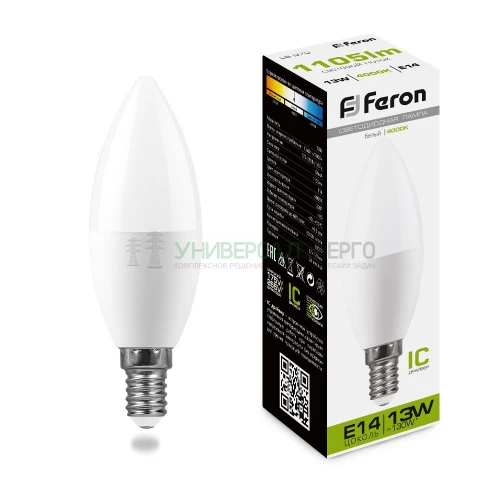 Лампа светодиодная Feron LB-970 Свеча E14 13W 4000K 38108