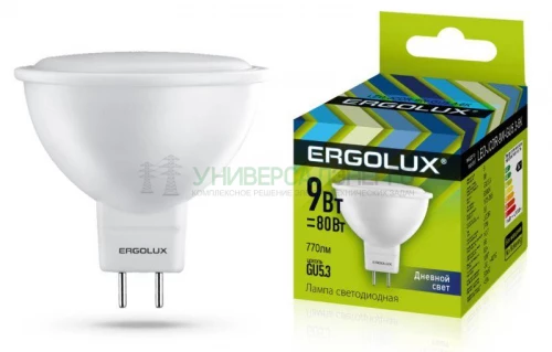 Лампа светодиодная LED-JCDR-9W-GU5.3-6K JCDR 9Вт GU5.3 6500К 172-265В Ergolux 13626