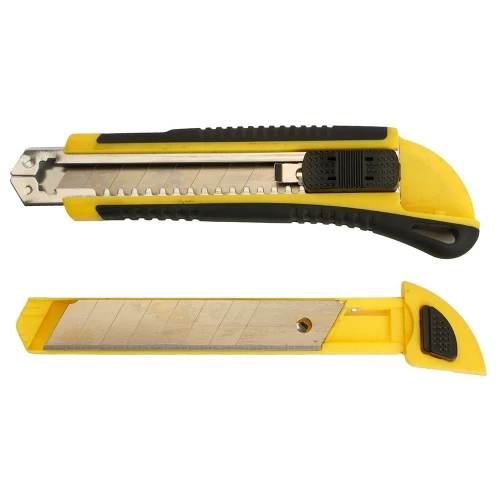 KMU-1 Нож строительно-монтажный Stekker, серии KMU с сегмент.лезвием (5 дополнительных),18 мм, желтый/черный 49619 фото 3