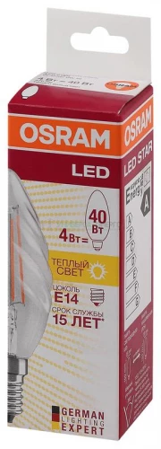 Лампа светодиодная филаментная LED STAR CLASSIC BW 40 4W/827 230V FIL FS1 E14 OSRAM 4058075055391 фото 3