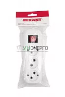 Колодка 3 гнезда с кнопкой без заземл. Rexant 11-8705