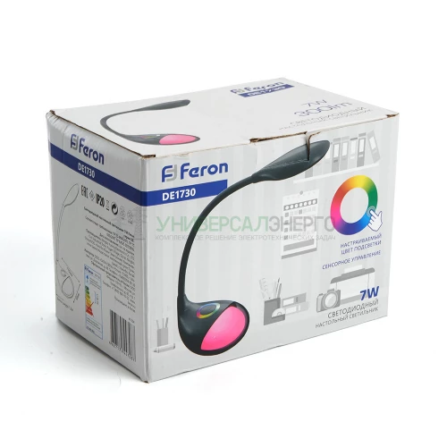 Настольный светодиодный светильник Feron DE1730 7W, 6000-6500K, 100-240V, черный 41554 фото 2