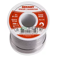 Припой с канифолью 500 гр. 0.8мм (Sn60 Pb40 Flux 2.2%) Rexant 09-3361 Припой с канифолью 500 гр. 0.8мм (Sn60 Pb40 Flux 2.2%) Rexant 09-3361