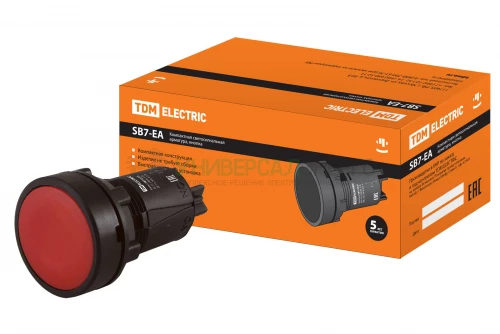 Кнопка переключатель SB7-EA45 d22мм 1з+1р красная TDM