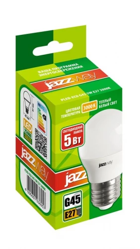 Лампа светодиодная PLED-ECO 5Вт G45 шар матовая 3000К тепл. бел. E27 400лм 230В 50Гц JazzWay 1036957A фото 2