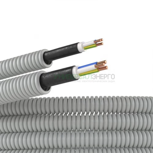 Труба гофрированная ПВХ гибкая d20мм с кабелем ВВГнг(А)-LS 3х2.5 РЭК ГОСТ+ сер. (уп.50м) DKC 9S92050