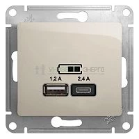 Розетка USB Glossa тип A+C 5В/2.4А 2х5В/1.2А механизм молочн. SE GSL000939