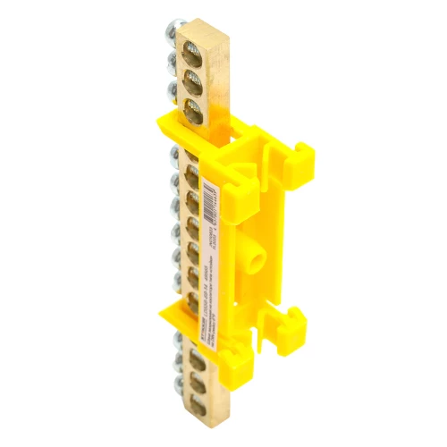 Шина "PE" на изоляторе STEKKER 6*9 тип "стойка" на DIN-рейку 14 выводов, желтый, LD556-69-14 49565 фото 2