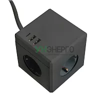 HM10-41-01 Удлинитель 3-местный с/з, 3x1мм2, 1.5м, 250В, 16А, 2USB+1С, 5V 3,1А, серия Comfort, черный 49657