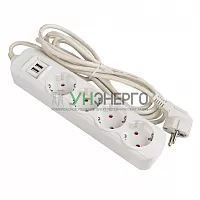 Удлинитель 4х3м 16А IP20 Эксперт 3.5кВт 2хUSB 2.1А ПВС 3х1 PROxima EKF UBA16-2USB-4-03i