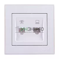 Розетка компьютерная + телефонная 2-м СП Rain RJ45 + RJ11 бел. LEZARD 703-0202-143